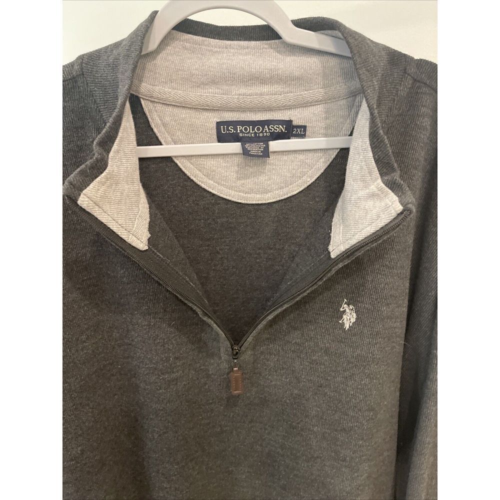 U.S. Polo Assn 1/4 Zip Sweater Pullover Men's Size XXL Gray Mock Collar - Picture 5 of 6